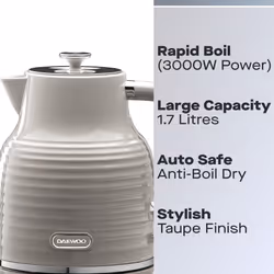 Daewoo Sienna Cordless Jug Kettle and 4 Slice Toaster Set Rapid Boil - Taupe
