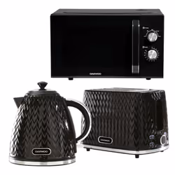 Daewoo Argyle 1.7L Rapid Boil Jug Kettle 2 Slice Toaster and 800W Microwave Triple Pack Black