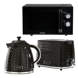 Daewoo Argyle 1.7L Rapid Boil Jug Kettle 2 Slice Toaster and 800W Microwave Triple Pack Black