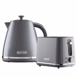 Daewoo Stirling Kettle and Toaster Bundle Pyramid Set 1.7L Rapid Boil 2 Slice - Grey