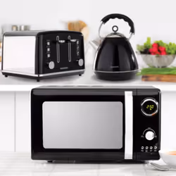 Daewoo 'Kensington' Retro 1.7 Litre Pyramid Matching Kettle 4 Slice Toaster And Microwave Set Stainless Steel - Black