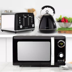 Daewoo 'Kensington' Retro 1.7 Litre Pyramid Matching Kettle 4 Slice Toaster And Microwave Set Stainless Steel - Black
