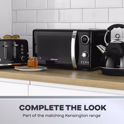 Daewoo 'Kensington' Retro 1.7 Litre Pyramid Matching Kettle 4 Slice Toaster And Microwave Set Stainless Steel - Black