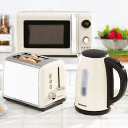 Daewoo Kensington 1.7L 3KW Jug Kettle & 2 Slice Toaster Matching Set Combo Pack Bundle Stainless Steel Rapid Boil Reheat Defrost - Cream