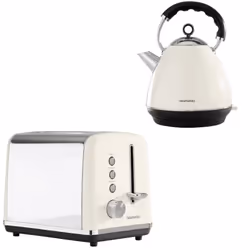 Daewoo Kensington Pyramid Matching 2 Slice Toaster & Kettle Set 1.7L 3000W Retro Bundle Combo Pack - Cream