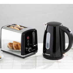 Daewoo Kensington 1.7L 3KW Jug Kettle & 2 Slice Toaster Matching Set Combo Pack Bundle Stainless Steel Rapid Boil Reheat Defrost - Black
