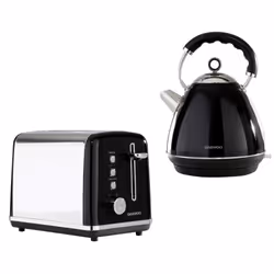 Daewoo Kensington Pyramid Matching 2 Slice Toaster & Kettle Set 1.7L 3000W Retro Bundle Combo Pack - Black