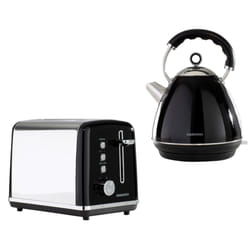 Daewoo Kensington Pyramid Matching 2 Slice Toaster & Kettle Set 1.7L 3000W Retro Bundle Combo Pack - Black