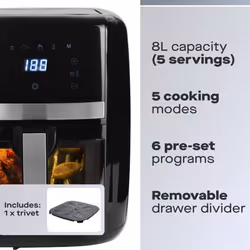 Daewoo Family Size 8L Digital Air Fryer w Window & Divider for 2x4L Dual Cooking