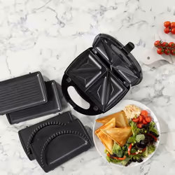 Daewoo 3 in 1 Sandwich Maker Crimper & Panini Press Toaster with Triangle Crimp & Grill Plates