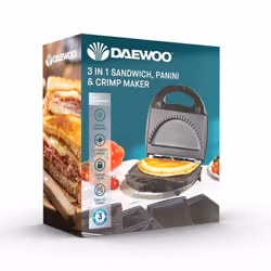 Daewoo 3 in 1 Sandwich Maker Crimper & Panini Press Toaster with Triangle Crimp & Grill Plates