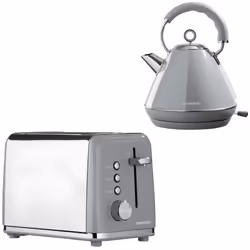 Daewoo Kensington Pyramid Matching 2 Slice Toaster & Kettle Set 1.7L 3000W Retro Bundle Combo Pack - Grey
