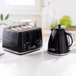 DAEWOO Argyle 3000W Retro Matching Kettle & 4-Slice Toaster Set 6 Level Browning Colour Black