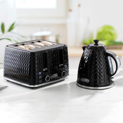 DAEWOO Argyle 3000W Retro Matching Kettle & 4-Slice Toaster Set 6 Level Browning Colour Black