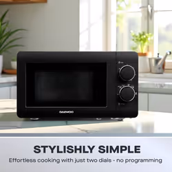 Daewoo 20L 800W Manual Microwave 5 Power Setting 30Min Timer Defrost Black