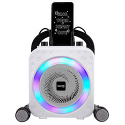 8-Watt Rechargeable Bluetooth Karaoke Machine with Two Microphones, Voice Changing Effects & LED Lights - Black
