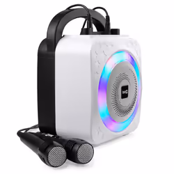8-Watt Rechargeable Bluetooth Karaoke Machine with Two Microphones, Voice Changing Effects & LED Lights - Black