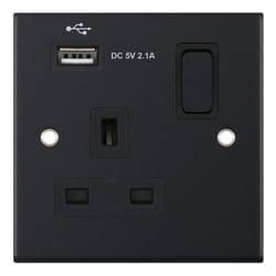 Selectric DSL11-60 Switch Socket with USB Port 13A 1 Gang (Matt Black)
