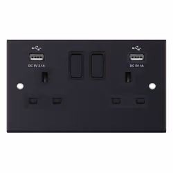 Selectric DSL11-61 Switch Socket with USB Ports 13A 2 Gang Matt Black