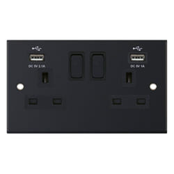 Selectric DSL11-61 Switch Socket with USB Ports 13A 2 Gang Matt Black