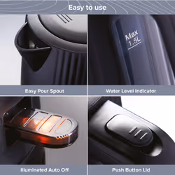 Quest 1.5 Litre Cordless Kettle / Stylish Modern Grooved Design / Spout Filter / Overheat Protection / 3000W Fast Boil - Black