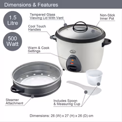 Quest 2-in-1 Rice Cookers & Steamers / 3 Sizes - 1.5 Litres