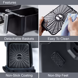 Quest 33779 Dual Air Fryer / 9L Total Capacity / Temperature Control & Preset Settings / 60 Minute Timer / LED Touch Controls / Dishwasher Safe Basket