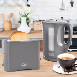 Quest Modern Kettle & Toaster Sets / 1.7L Kettle & 2 Slice Toaster - Grey