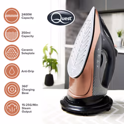 Quest 34149 Cordless Steam Iron / Ceramic Soleplate / Self-Cleaning / Quick Heat-Up / Adjustable Temperature / 350ml, 2400W