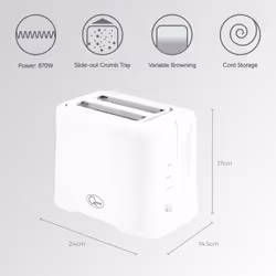 Quest 34279 2 Slice Toaster with Variable Browning Control / White