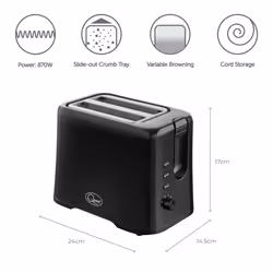 Quest 34289 2 Slice Toaster with Variable Browning Control / Black