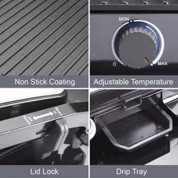 Quest 34359 2-in-1 Health Grill & Panini Press / Non-Stick Healthy Grilling / Adjustable Temperature Dial / 180Â° Floating Hinge / Overheat Protection