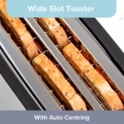 Quest 34620 4 Slice Toaster with Long Slots / Removable Warming Rack / 7 Browning Levels / Reheat & Defrost / Stainless Steel / 1500W