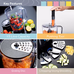 Quest 34800 Multifunctional Food Processor / 6-in-1 Chopper, Blender, Grinder & More / 2 Litre Bowl / 3 Speed Settings + Pulse / Dishwasher Safe Parts