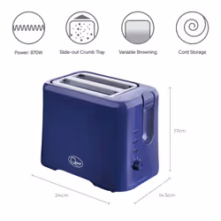 Quest 34869 2 Slice Toaster with Variable Browning Control / Navy Blue