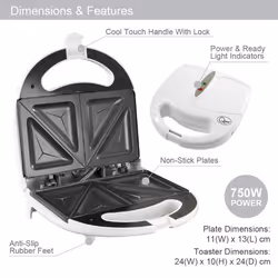 Quest 750W 2 Slice Non Stick Sandwich Toastie Maker | White