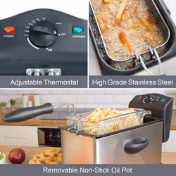 Quest 35140 3 Litre Stainless Steel Deep Fat Fryer / Easy Clean, 2000W
