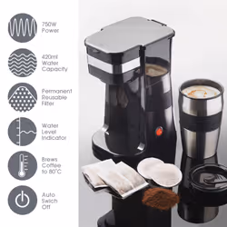 Quest 35189 Filter Coffee Machine / Portable Coffee Maker / 420ml Capacity / Travel Mug Included