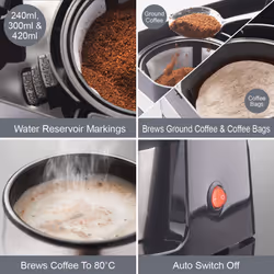 Quest 35189 Filter Coffee Machine / Portable Coffee Maker / 420ml Capacity / Travel Mug Included