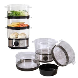Quest 35220 3 Tier Electric Food Steamer / 7.2L / 3 Stackable Cooking Baskets & Rice Bowl / 60 Minute Timer Function
