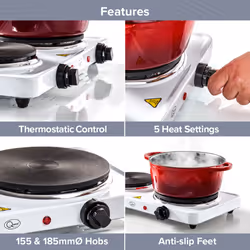 Quest 35250 Electric Twin Hob/Hot Plate with Temperature Control