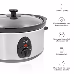 Quest 35270 3.5 Litre Stainless Steel Slow Cooker / 3 Heat Settings