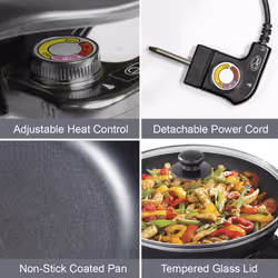 Quest 35870 Electric Non-Stick Wok with Lid / Rapid Heating, 1500W