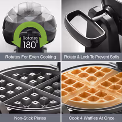 Quest 35969 Rotating Belgian Waffle Maker with Non Stick Plates