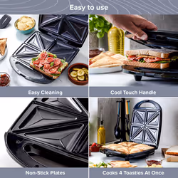 Quest 35990 Quad Sandwich Toaster / 4 Portion 8 Slice Non-Stick Toastie Maker / Auto Temperature Control / Cool Touch Handle and Locking Clip