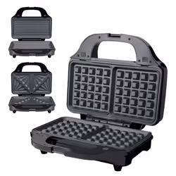 Quest 3-in-1 Waffle Maker, Sandwich Toaster & Panini Press / Easily Changeable Non-Stick Plates / Auto Temperature Control /  ...