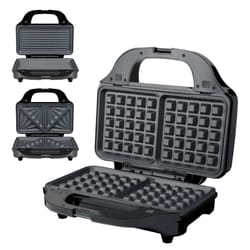 Quest 3-in-1 Waffle Maker, Sandwich Toaster & Panini Press / Easily Changeable Non-Stick Plates / Auto Temperature Control / 900W