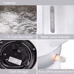 Quest 1.5L Fast Boil Kettles with Spout Filter & Water Level Indicator - White