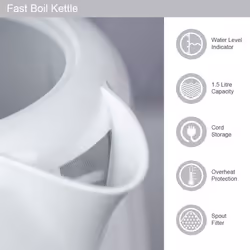 Quest 1.5L Fast Boil Kettles with Spout Filter & Water Level Indicator - White
