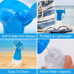 Benross 40239 Water Mist Spray Fan / Handheld Cooling Device / Portable For Holidays, Beach Trips, Sports Events, Office Use & Travel Use / Blue